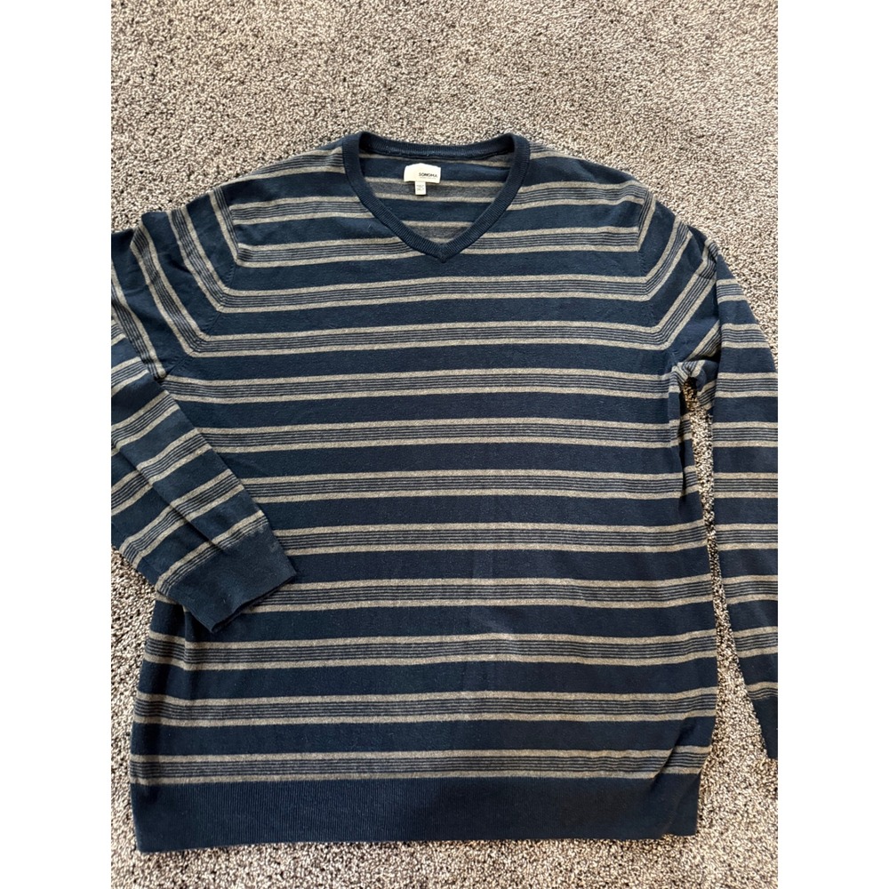 Sonoma Goods For Life Mens 3XLT V-Neck Sweater Navy Blue Grey Striped Tall XL